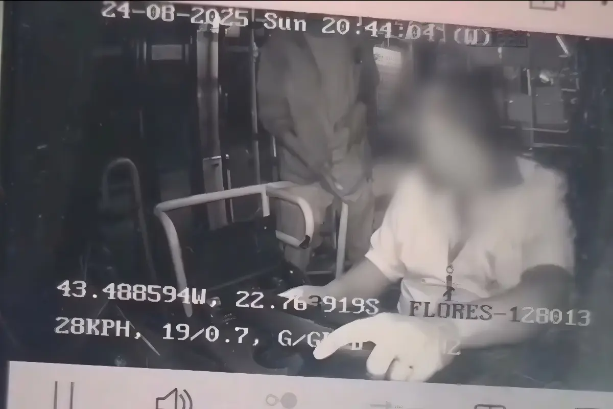 motorista reage a assalto, briga com assaltante e bate ônibus em poste (Foto: Reprodução/Redes Sociais)