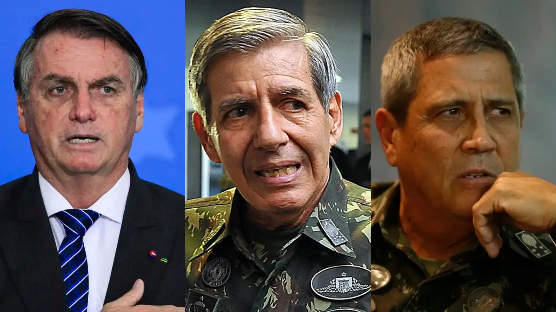O capitão da reserva do Exército Jair Bolsonaro e os generais Augusto Heleno e Braga Netto (Reprodução / Agência Brasil)
