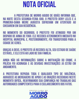 Prefeito é baleado quando chegava em casa com sua esposa