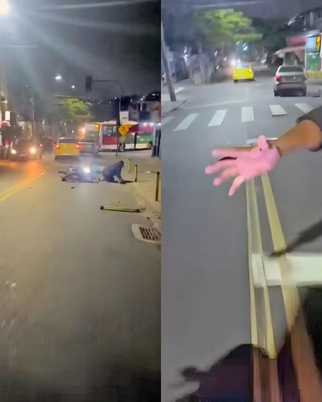 Taxista perde o controle e joga carro contra moto em briga de trânsito (Foto: Reprodução/TV Globo)