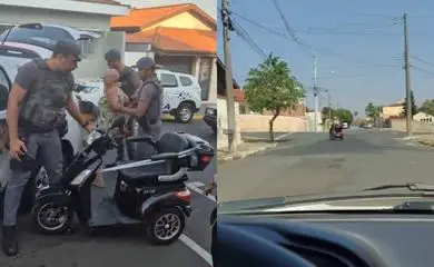 Idosa & furiosa: mulher em moto adaptada quebra vidro de hilux e agride policiais