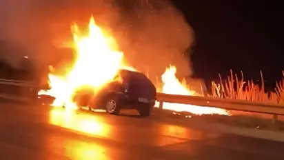 Carro pega fogo na BR-020 e assusta motoristas no DF