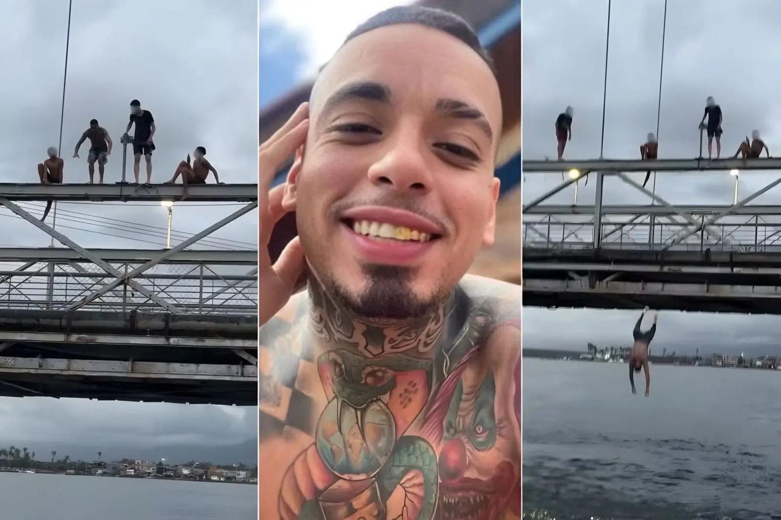 MC Kauan se arrisca ao pular da Ponte Pênsil, em São Vicente (SP) — Foto: Reprodução/Instagram