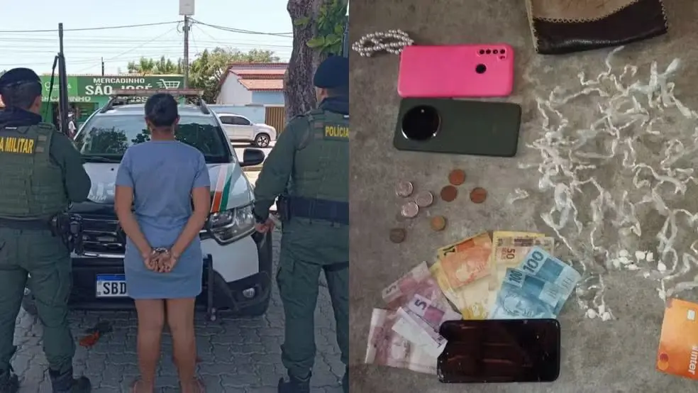 Suspeita foi presa com drogas e dinheiro. — Foto: Divulgação
