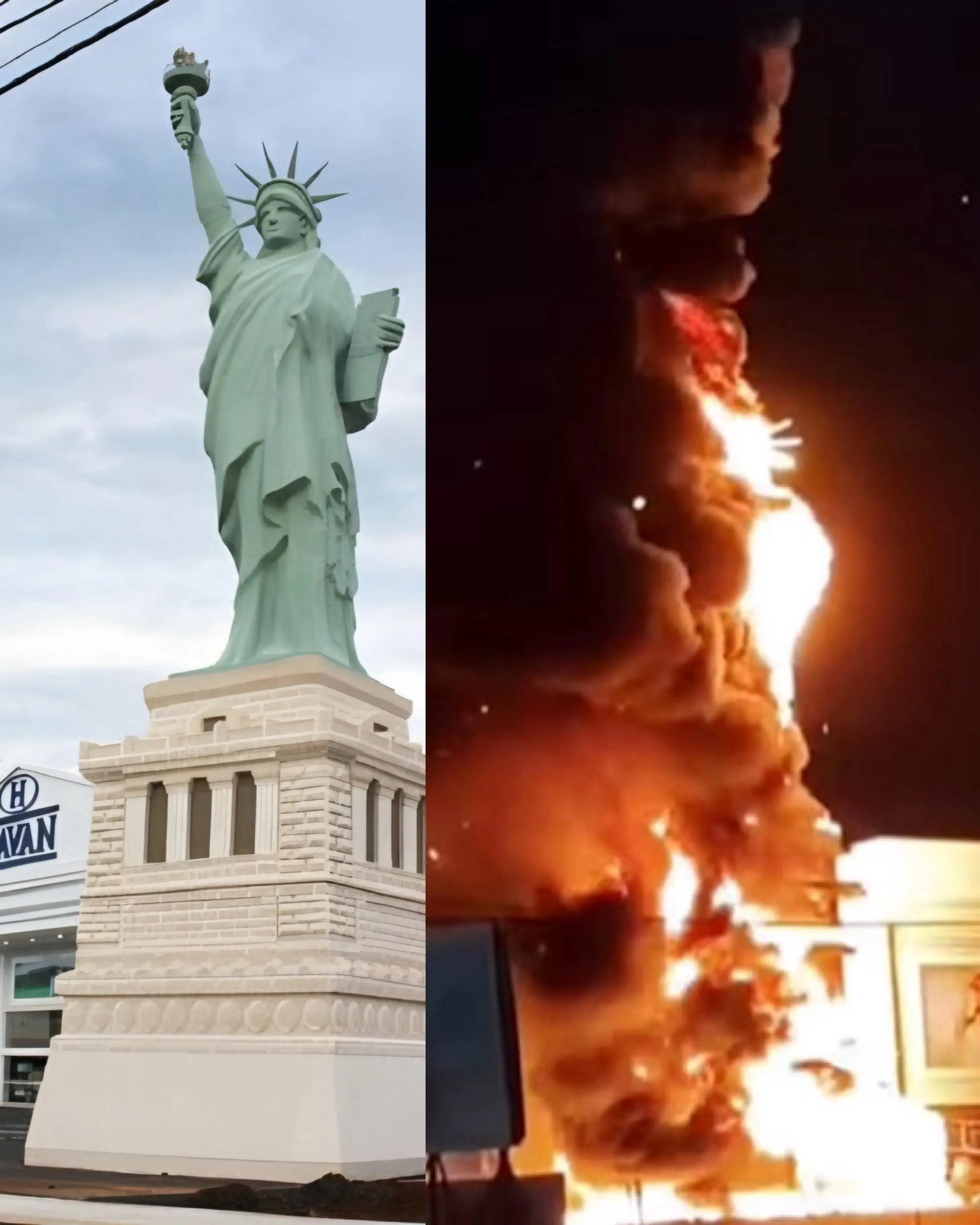 Estátua dos EUA em loja Havan é incendiada (Foto: Reprodução/Redes sociais)