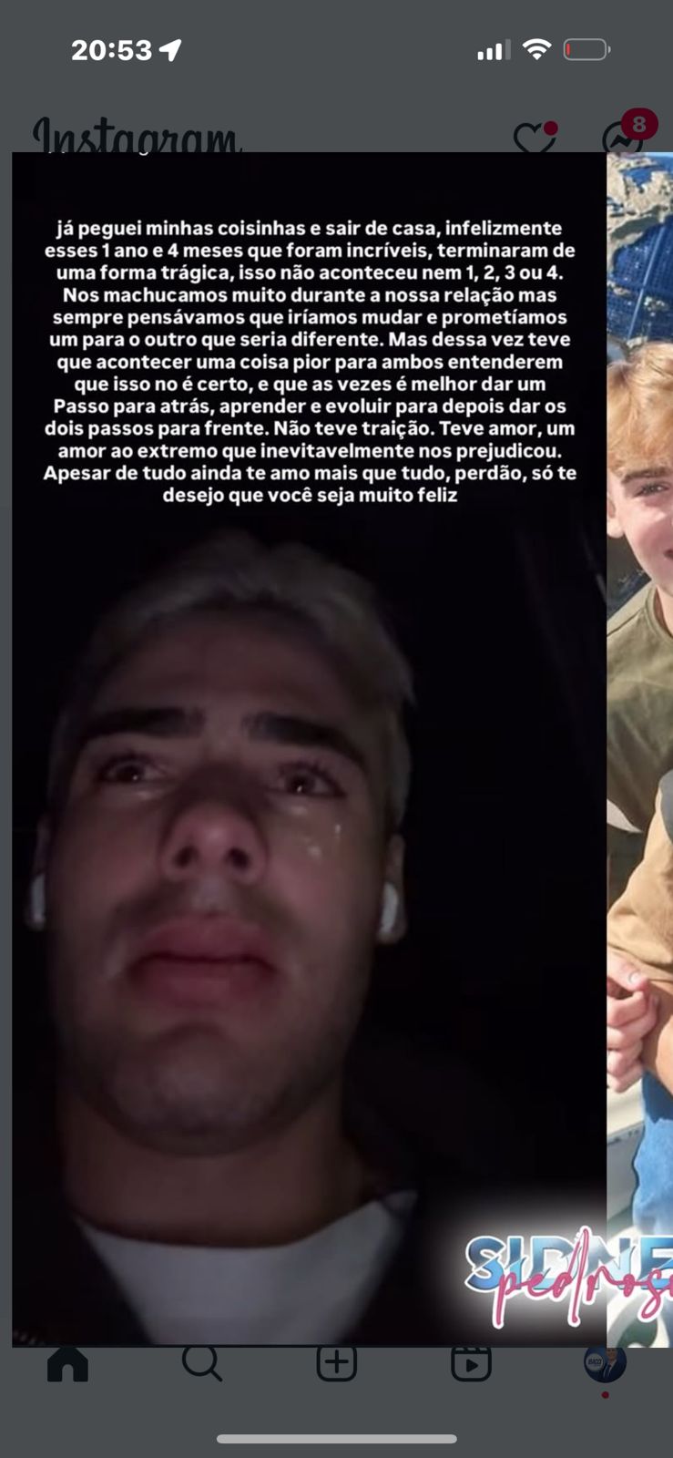Postagem de Caio Aires nas redes sociais, anunciando que ele deixou a casa onde morava com Luan Alencar. Bacci Notícias