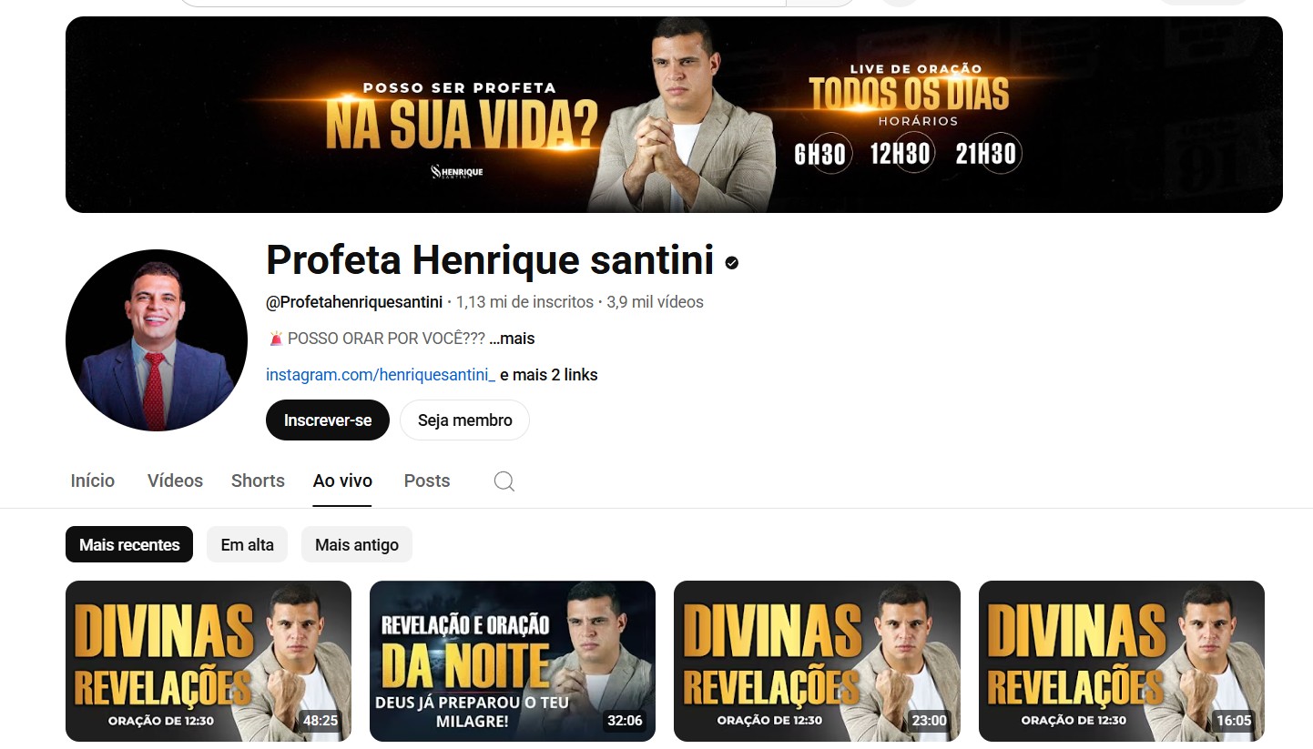 Canal do Youtube - Profeta Henrique Santini 