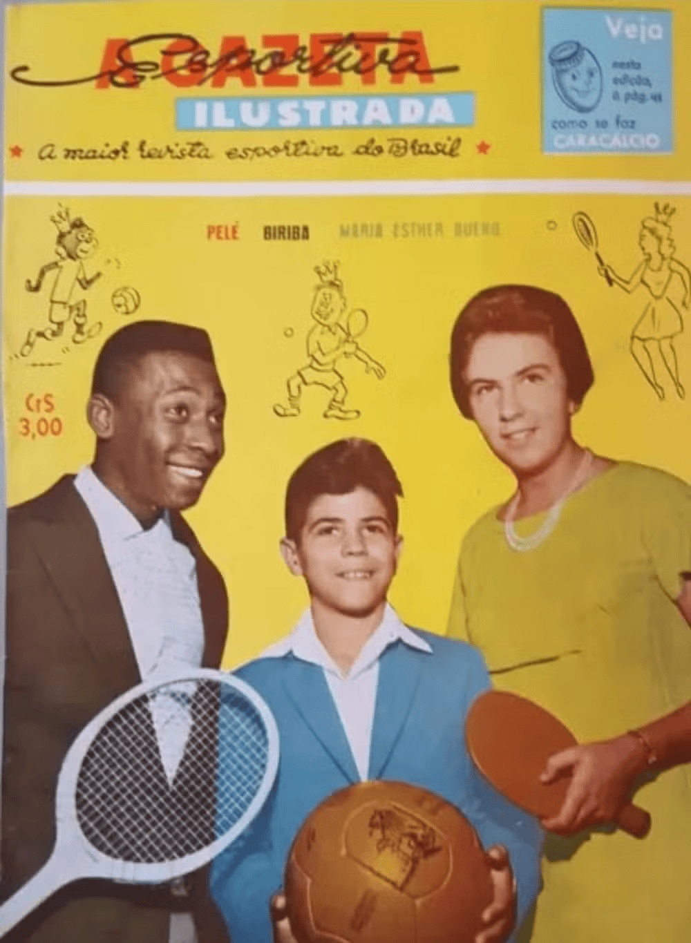 Biriba ao lado de Pelé e Maria Esther Bueno em capa de revista (Foto: Reprodução)