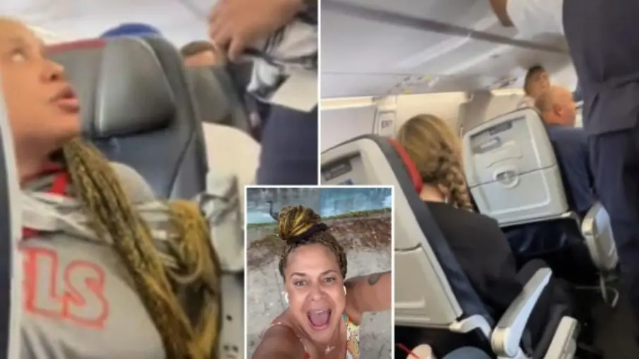 Passageira da American Airlines surta em voo. Reprodução redes sociais