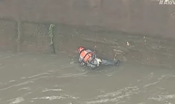 Durante temporal em SP mulher é arrastada pelo Rio Tietê (Foto: Reprodução/SBT)