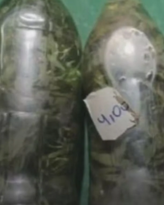 Garrafa pet com cachaça e maconha.Reprodução/Redes Sociais
