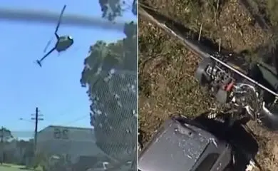 Impressionante: helicóptero atinge carro no meio da rua
