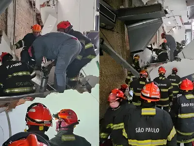 Veja o momento em que os bombeiros tentam tirar as vítimas soterradas após explosão em restaurante