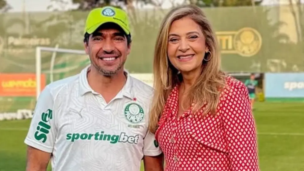 Abel Ferreira, técnico do Palmeiras e Leila Pereira, dona da Crefisa e Presidente do Verdão