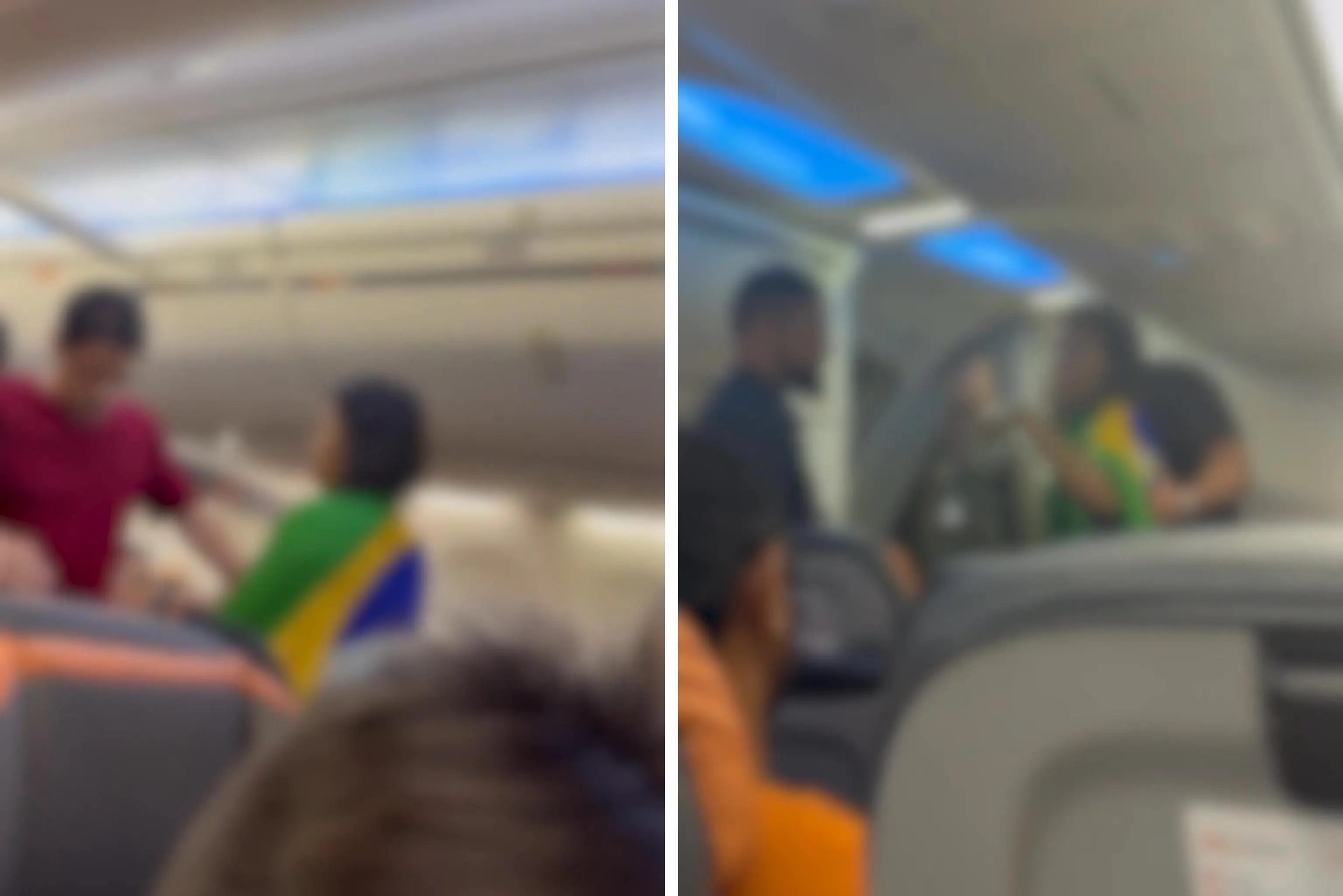 Mulher enrolada em bandeira do Brasil é retirada de voo por ofender passageiros | Imagem-Reprodução: Internet-Metrópoles 