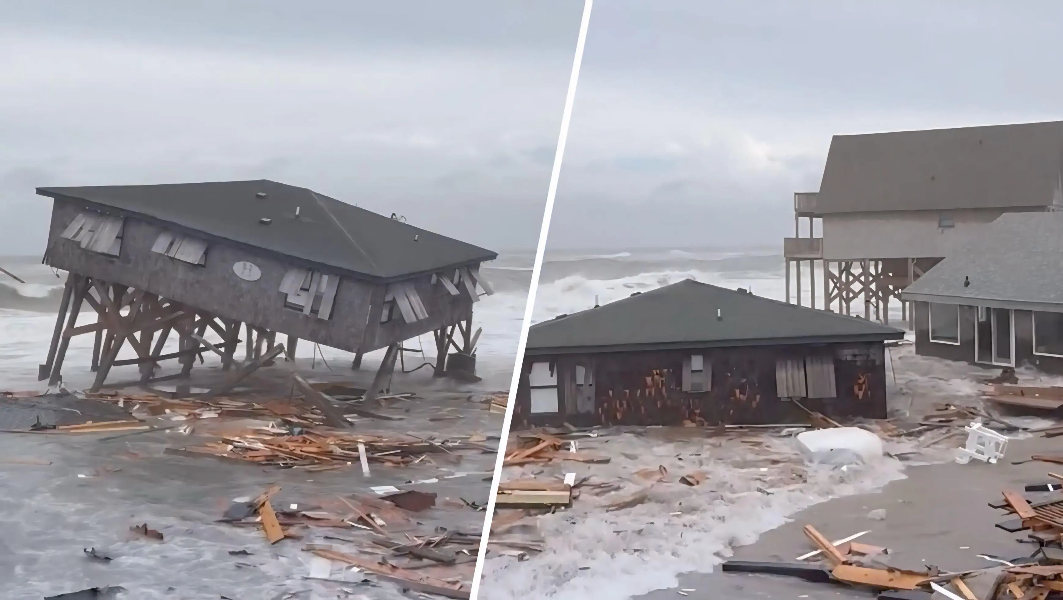 Casas de palafitas desabam em Carolina do Norte || Imagem-Reprodução: Internet 