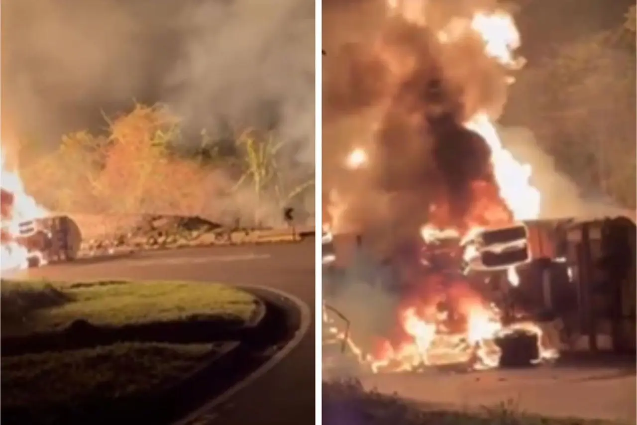 Incêndio Caminhão Tanque a caminho do RJ - Reprodução: Redes Sociais 