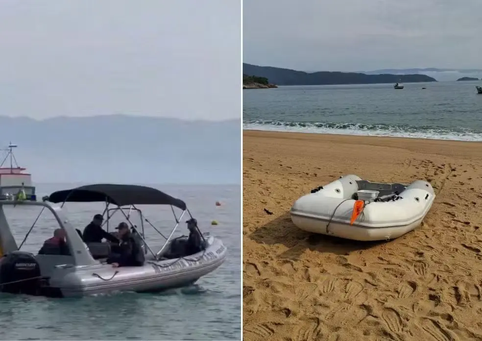 Casal foi resgatado após ficar horas à deriva no mar em bote (Foto: Natália Mantovani Avante e Arquivo pessoal)