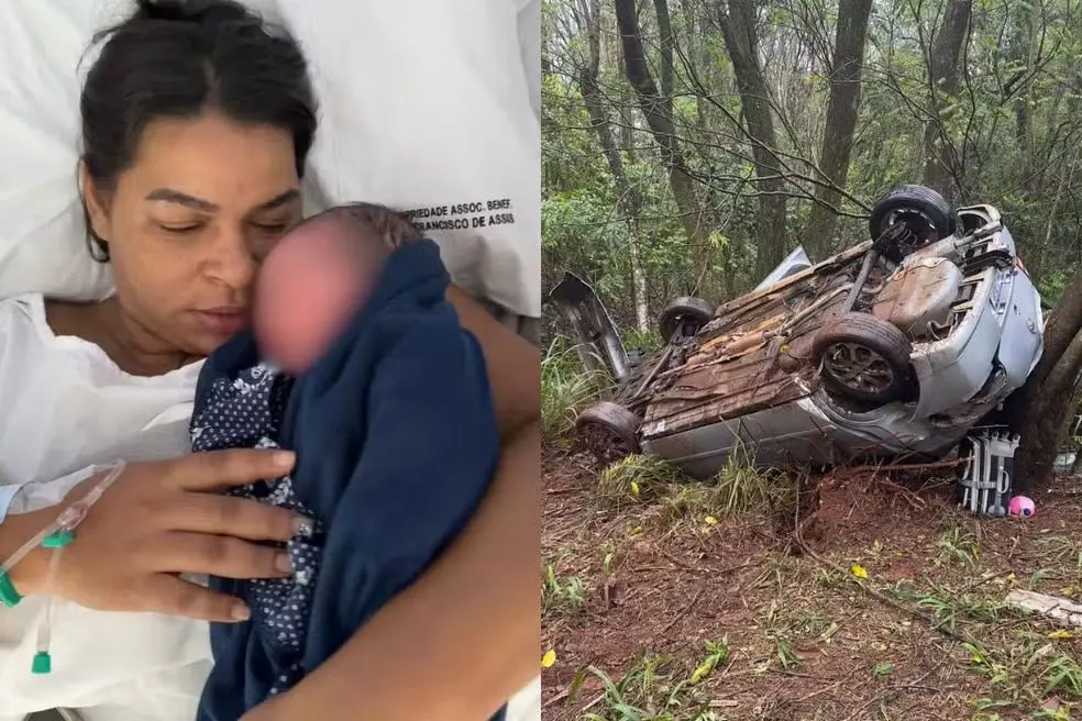 Grávida em trabalho de parto sofre capotamento a caminho da maternidade (Foto: Imganes cedidas ao G1)