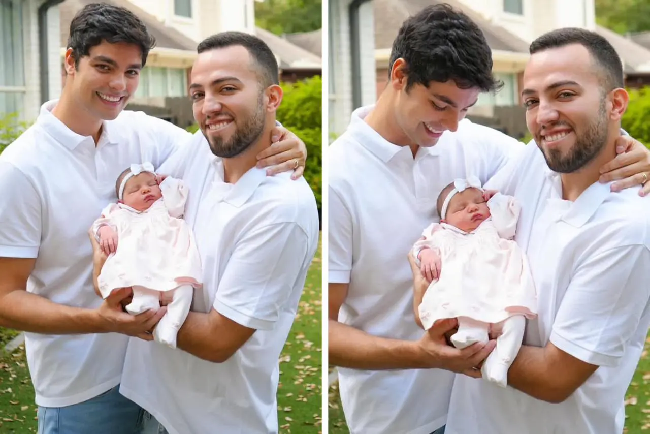 O casal Lucas Rangel e Lucas Bley com a filha || Reprodução: Redes Sociais 