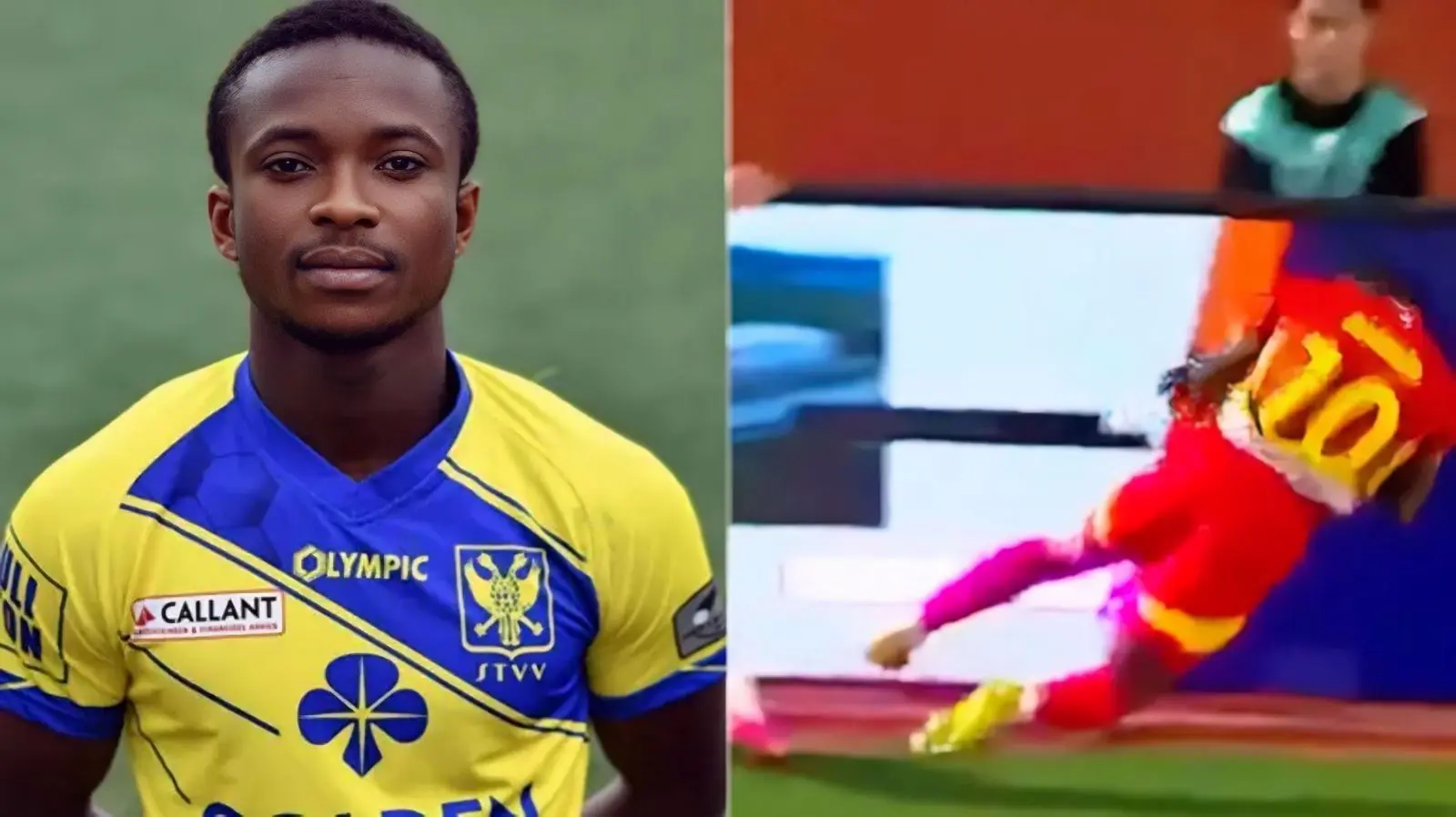 Caiu ou foi empurrado? Veja outro lance de jogador de futebol que quebrou o pescoço  (Foto: Reprodução/Redes sociais)