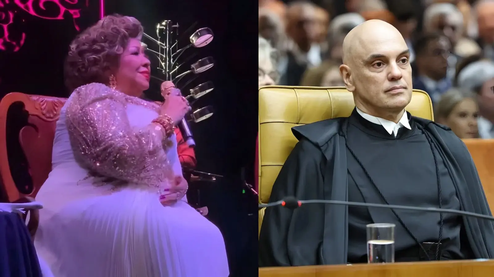 Alcione declara apoio a Alexandre de Moraes durante show: 'ele é amado' (Foto: Reprodução/Redes sociais - Divulgação/STF)