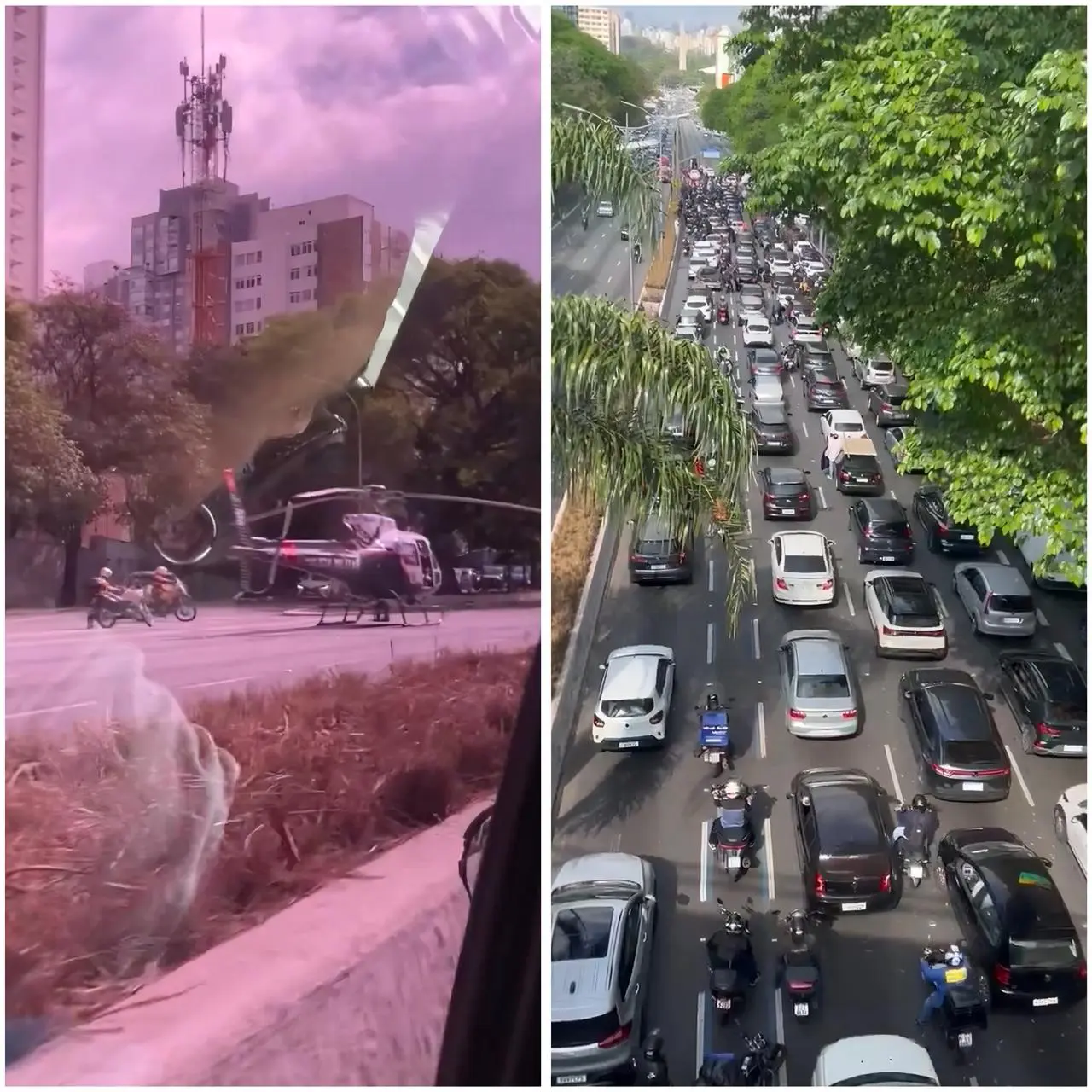 Helicóptero assusta motoristas na Avenida 23 de Maio em SP (Foto: Reprodução/Redes sociais)