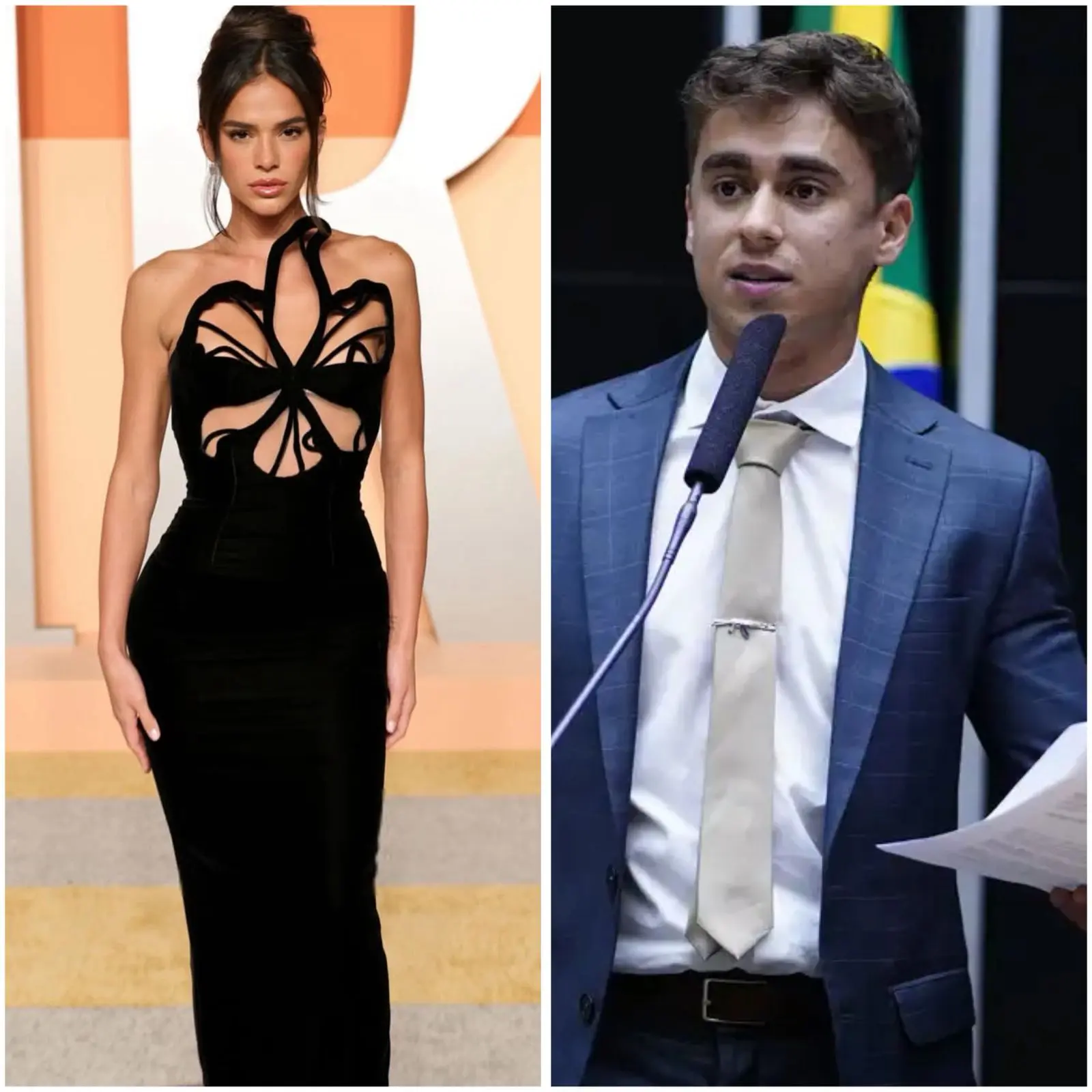 Bruna Marquezine cutuca Nikolas Ferreira após megaoperação no Rio  (Foto: Reprodução/Redes sociais | Divulgação/Câmara dos Deputados)