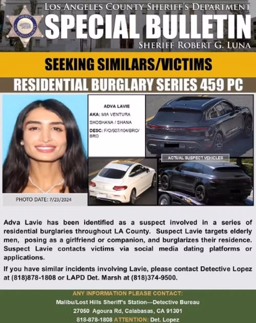 Adva Lavie está sendo procurada pela polícia de Los Angeles por golpes em idosos ricos e solitários — Foto: Reprodução/Instagram