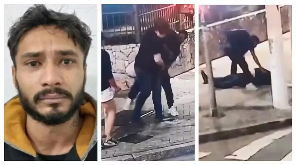 Lucas Brás dos Santos, de 27 anos, foi preso por participar da morte do advogado Luiz Fernando Pacheco, no Centro de SP. — Foto: Montagem/g1/Reprodução/TV Globo