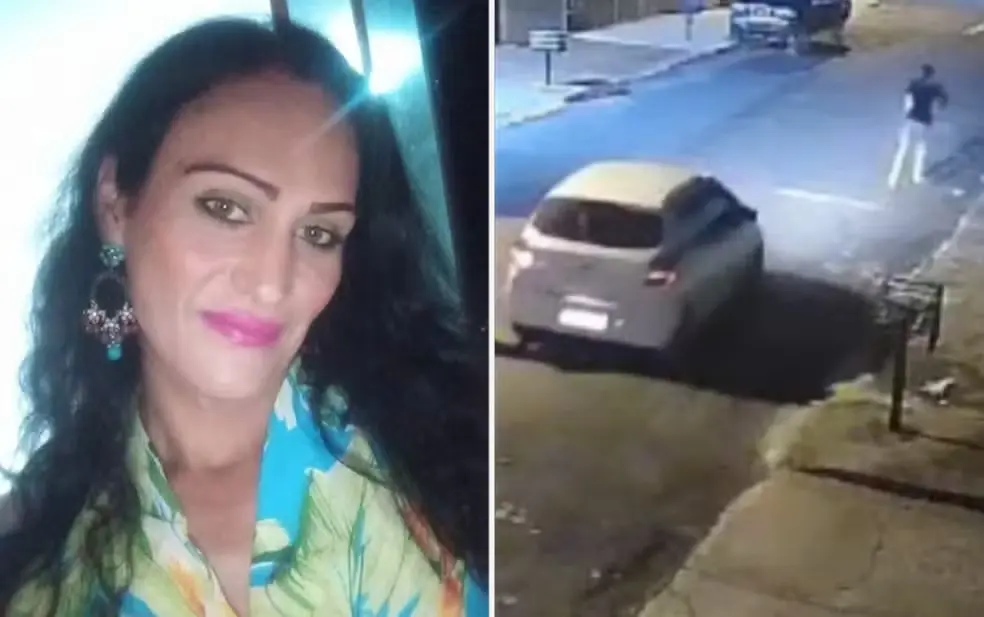 À esquerda, Andressa Bernardes, de 43 anos, vítima de homicídio em Rio Verde; à direita, imagem de câmera de segurança mostra carro usado pelos suspeitos durante perseguição — Foto: Arquivo pessoal/Romeu Carlos e Divulgação/Polícia Civil