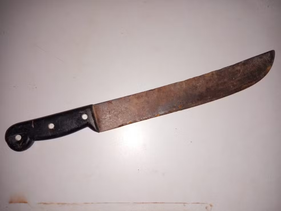 Homem com 50 passagens na polícia assaltou mulher e a perseguiu com um facão depois de cometer o crime (Foto: Polícia Militar)