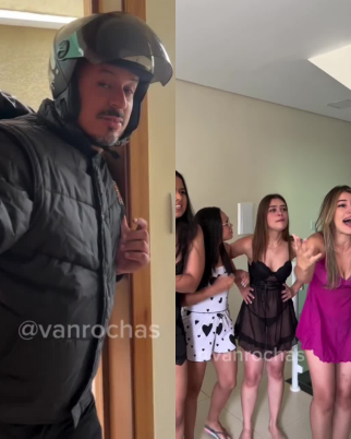 Motoboy aparece em vídeos ao lado das quatro companheiras e viraliza ao mostrar detalhes da convivência familiar. Foto: Divulgação.