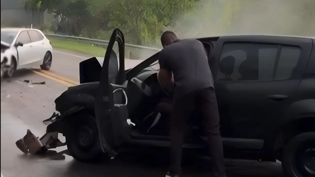 PM de folga salva motorista ferido de carro em chamas em rodovia; veja as imagens