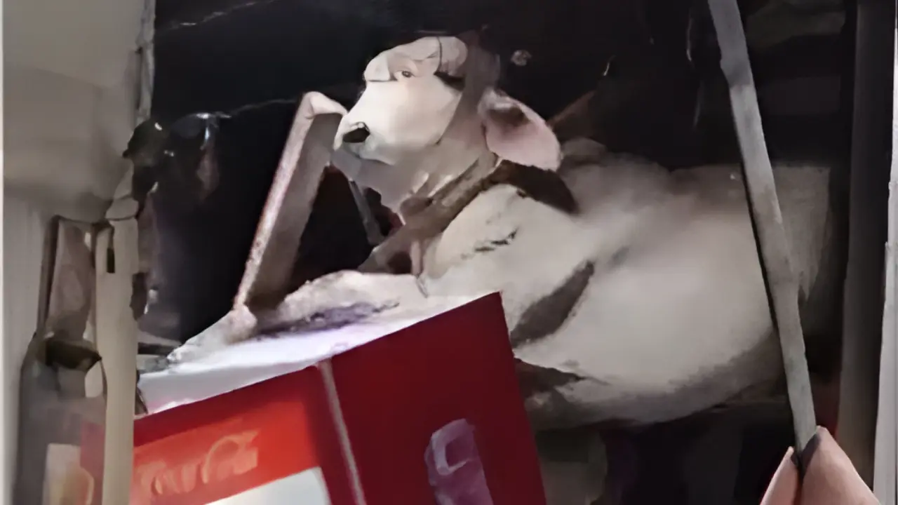 Vídeo impressionante mostra vaca caindo em telhado de bar