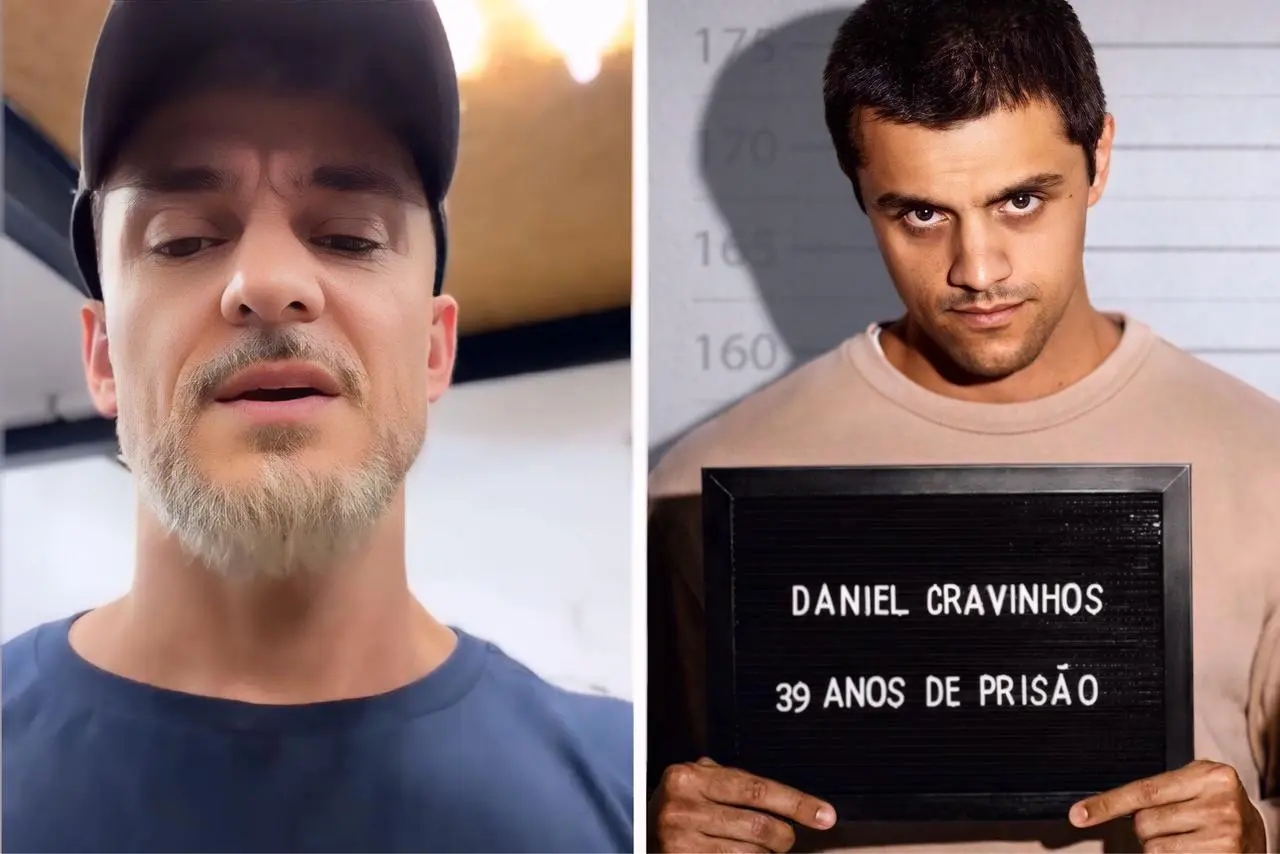 Daniel Cravinhos atualmente x Felipe Simas como o personagem da Série Tremembé || Reprodução: Redes Sociais 