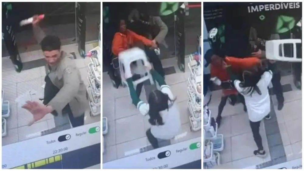 Vendedora coloca ladrões para correr usando banco de plástico (Foto: Reprodução)