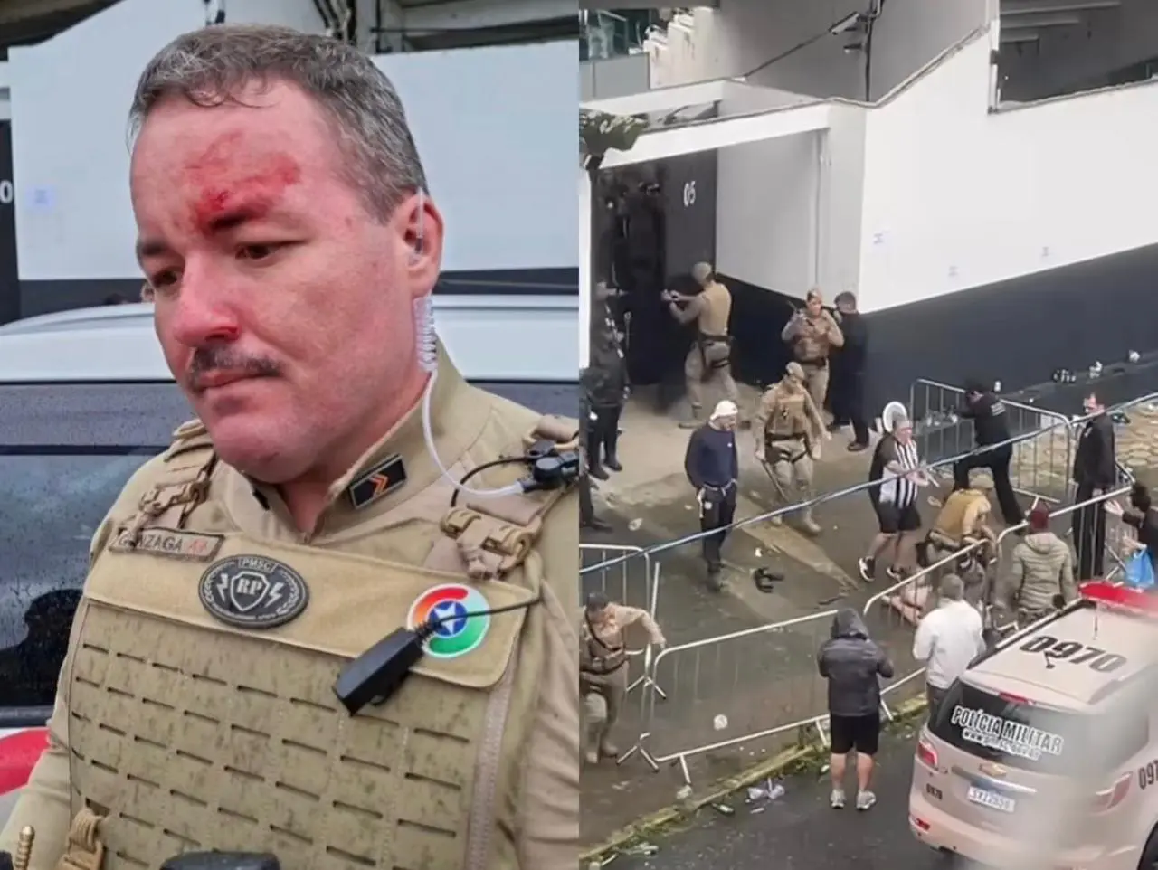 Policiais ficam feridos em briga de torcedores; veja vídeo