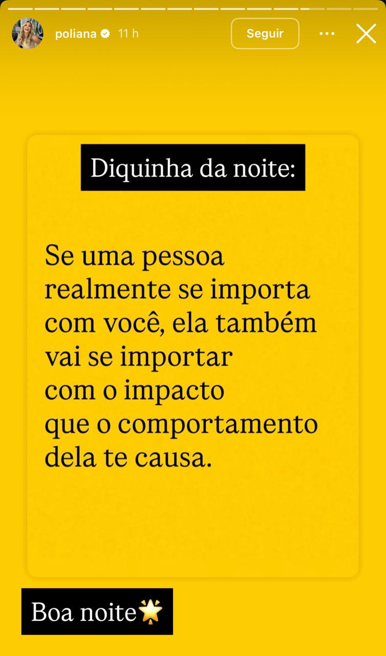 Poliana compartilha reflexão e web aponta indireta para amigos de Ana Castela