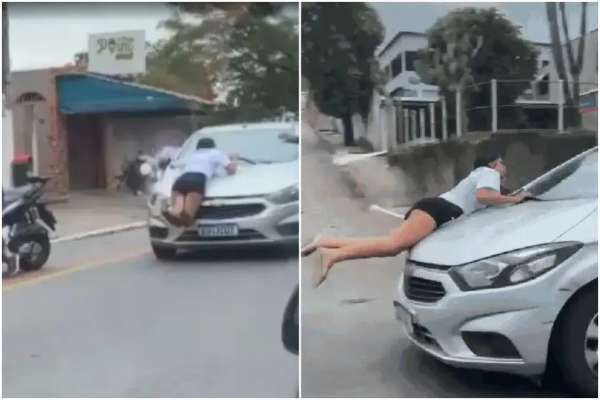 Mulher é arrastada no capô por motorista que furou bloqueio durante protesto em Vitória (ES). Foto: Reprodução.