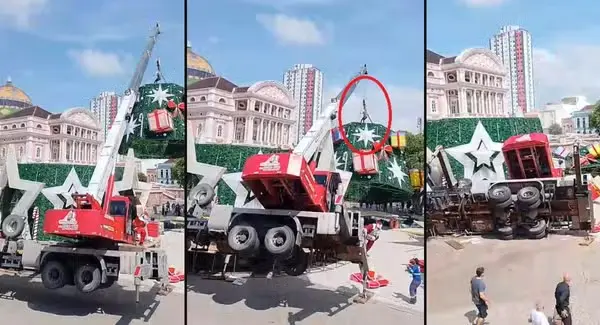 Vídeo: trabalhador morre após tombamento de guindaste durante montagem de árvore de Natal