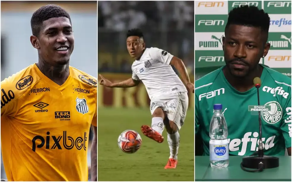Jogadores Raniel, Cueva e Ramires estão entre os atletas lesados por desvios no FGTS. Foto: Bruno Santoni/Santos FC; Ivan Storti/Santos FC; Cesar Greco/Palmeiras.