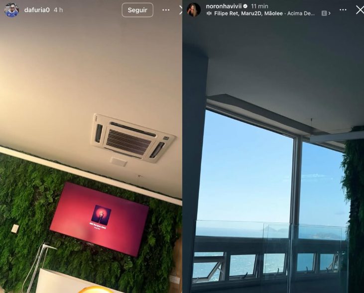 Vivi Noronha e Dafuria publicaram story com mesmo plano de fundo (Foto: Reprodução / Redes Sociais)