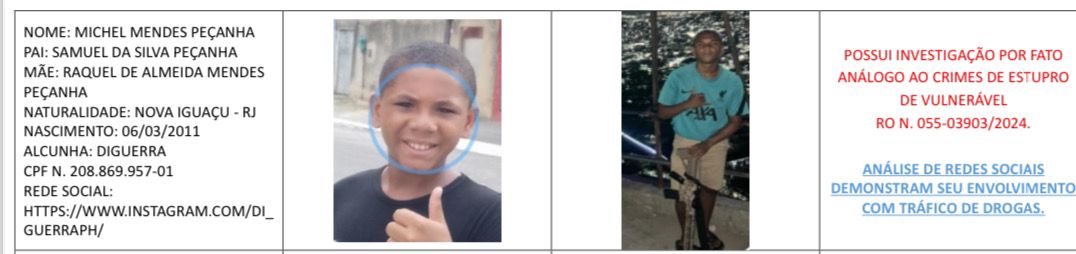 Menor identificado na lista da Operação Contenção || Arquivo Polícia Civil