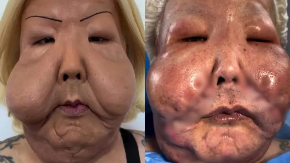 Rosto de Juju do Pix após primeira cirurgia. (Reprodução)