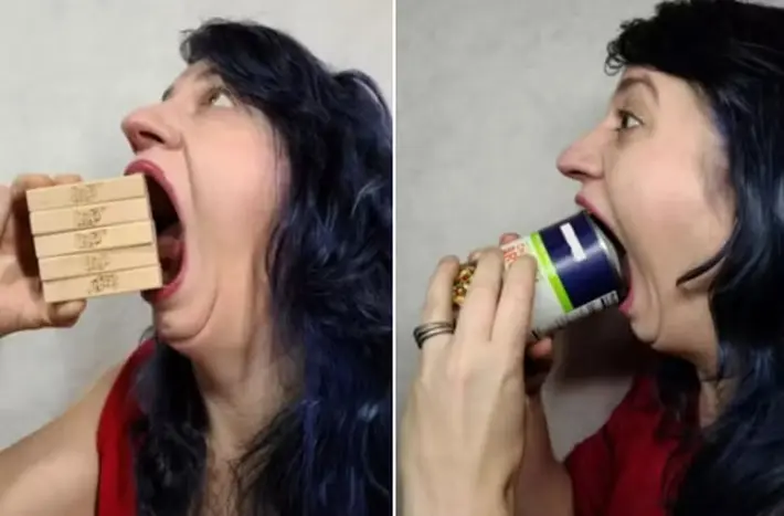 A norte-americana Marie Pearl Zellmer Robinson foi reconhecida pelo Guinness Book como a dona da maior boca do planeta na categoria feminina. Reprodução/Guinness Book