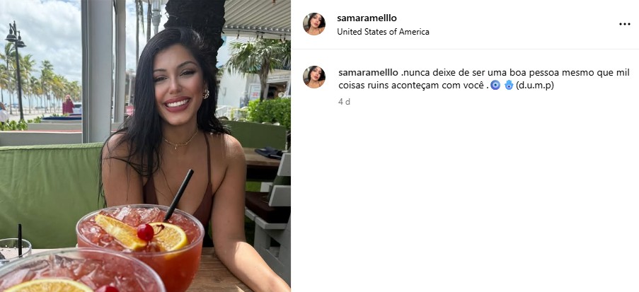 Última postagem de Samara Mello, esposa do lutador Godofredo Godofredo Pepey