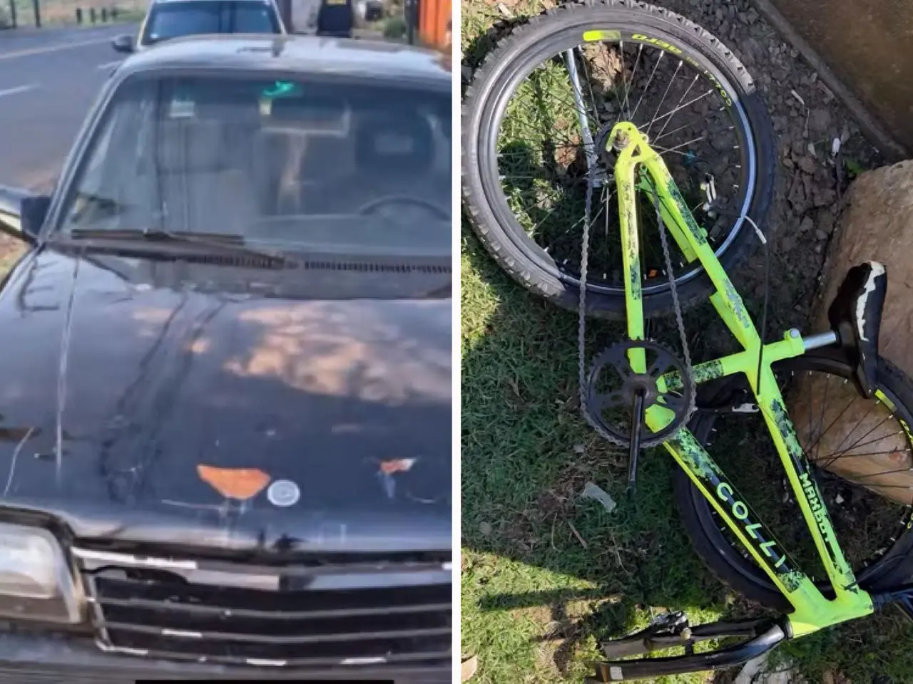 Suspeito dirigia um Monza enquanto criança brincava na rua com a bicicleta || Reprodução: Redes Sociais 