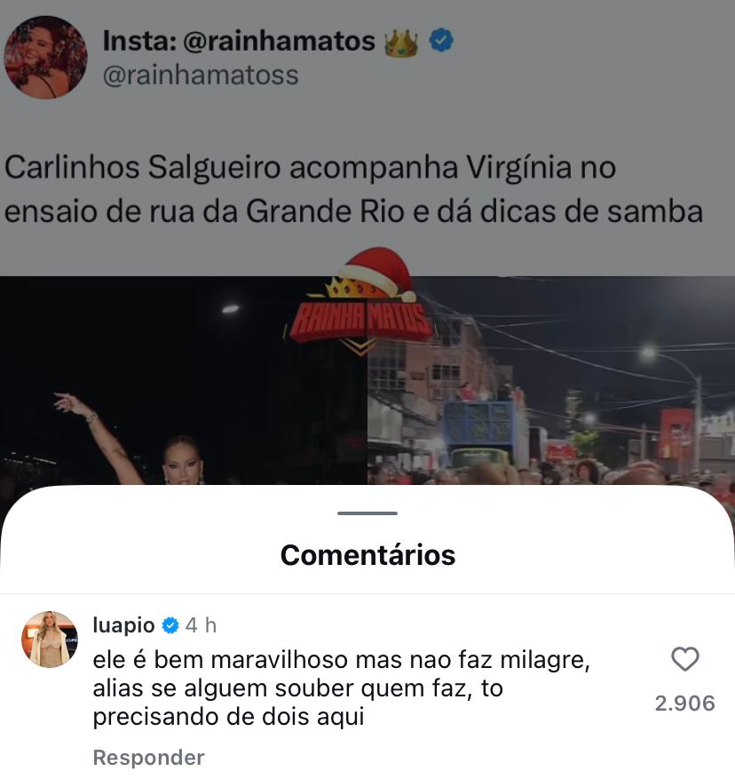 Comentário de Luana Piovani sobre o samba de Virginia 