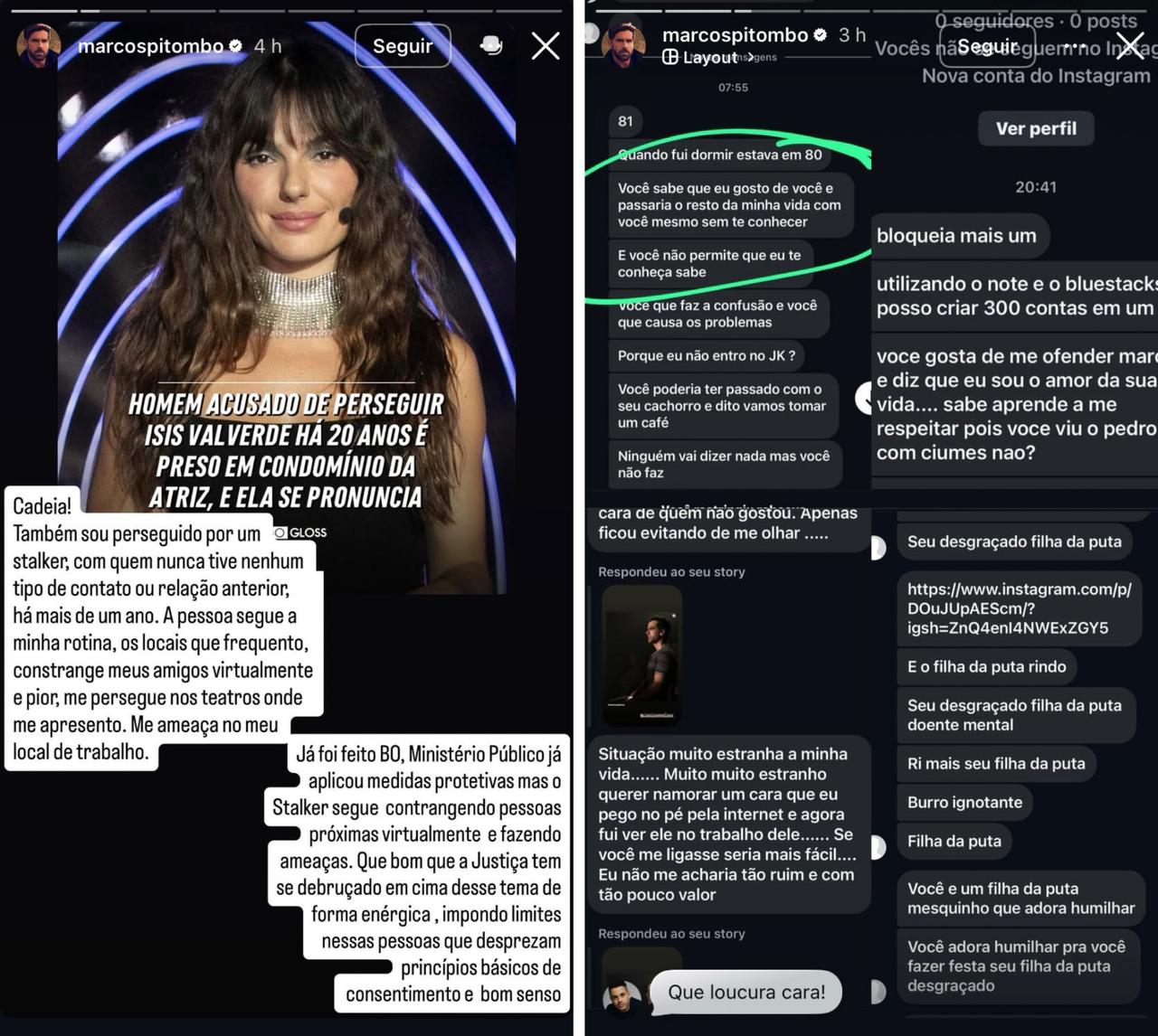 Marcos Pitombo expõe stalker nas redes sociais 